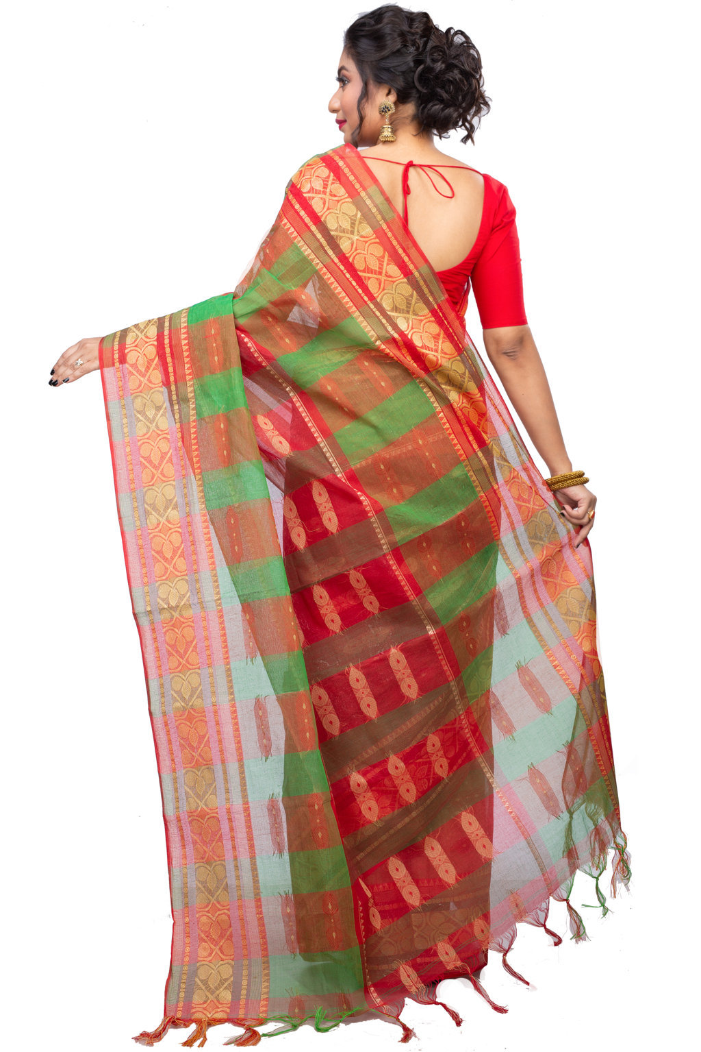 Red Green Pure Cotton Raj Nandi Desigine Tant Saree (2806)